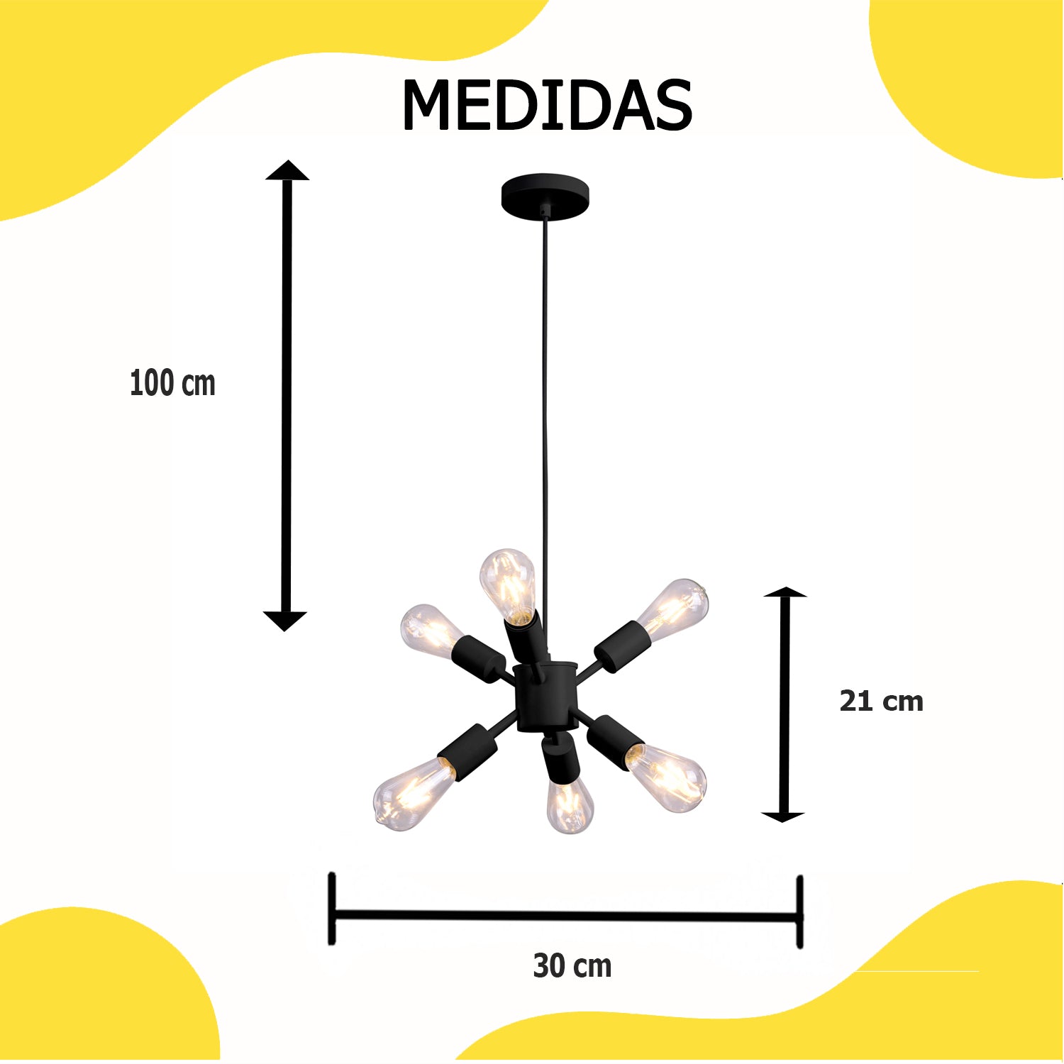 Lámpara Colgante Negro 6 Luces 127V E27 – Calux
